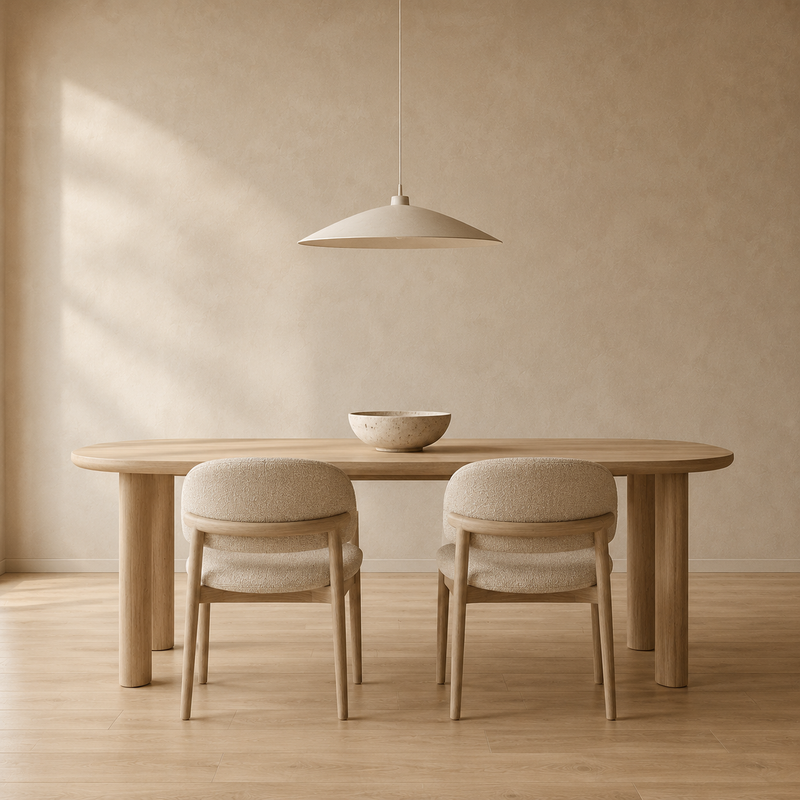 Salle à manger — table, chaises et suspension