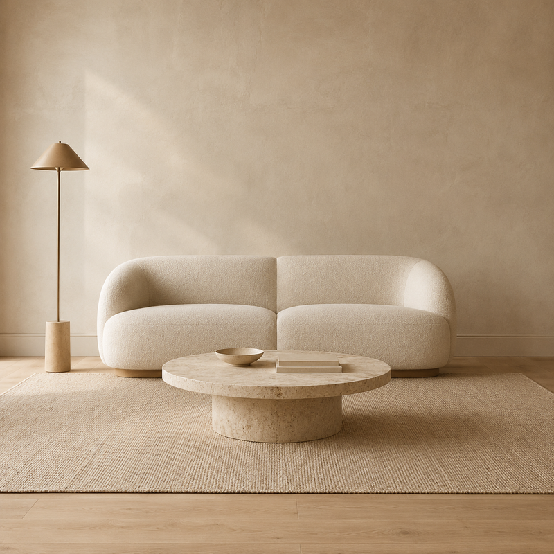 Salon — canapé, table basse et lumière douce