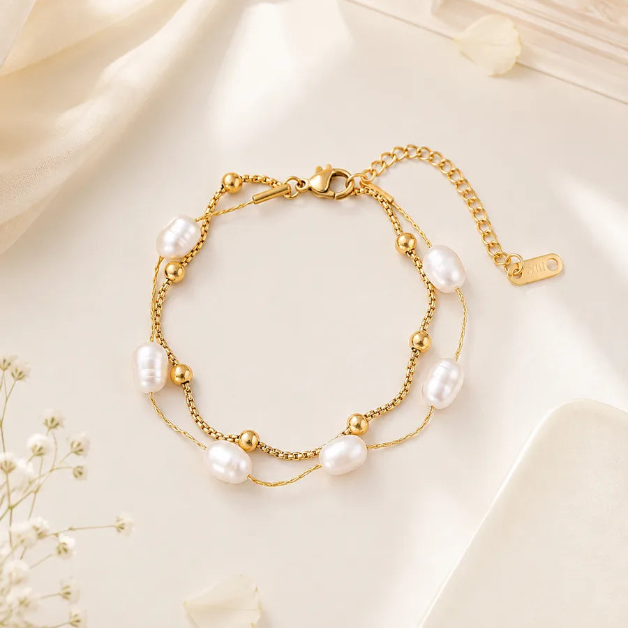 Bracelet maille cubaine aux maillons décalés, acier doré