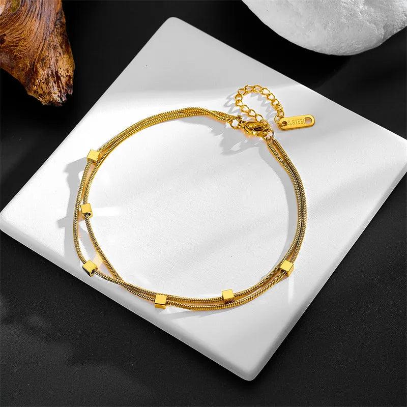 Bracelet à maillons carrés, acier inoxydable doré — vue 3
