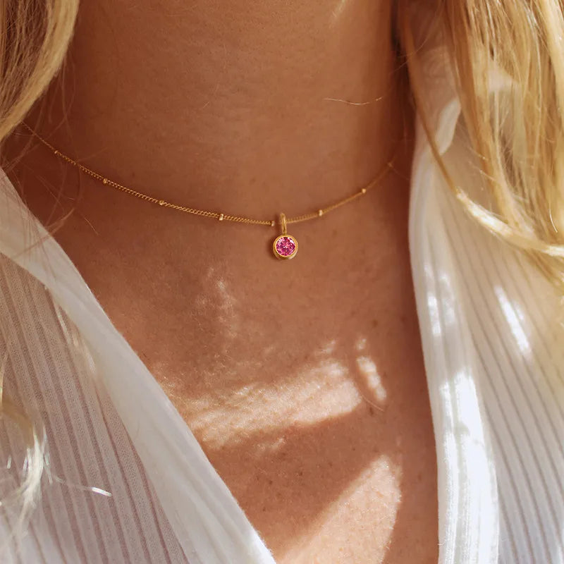 Collier à pendentif pierre de naissance, douze couleurs