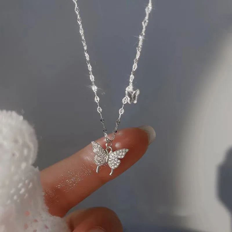Collier papillon serti, argent massif 925 — vue 3
