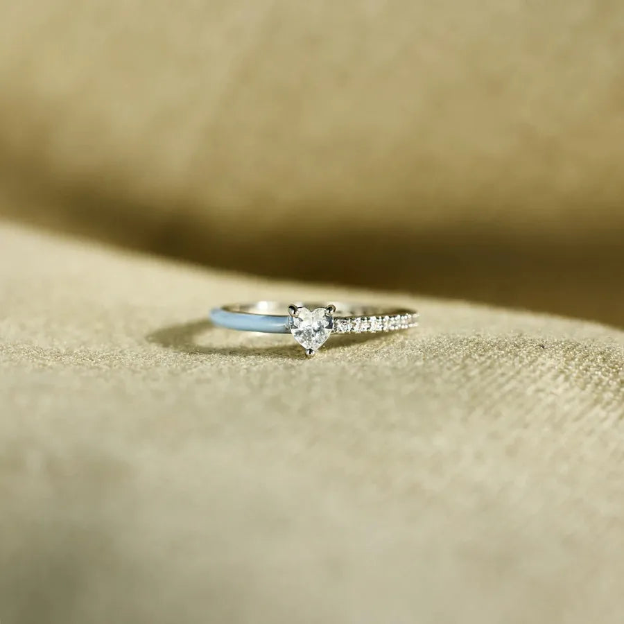 Bague cœur serti de pierres en argent massif 925