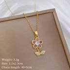 Collier fleur sertie de zircons, acier titane — vue 5