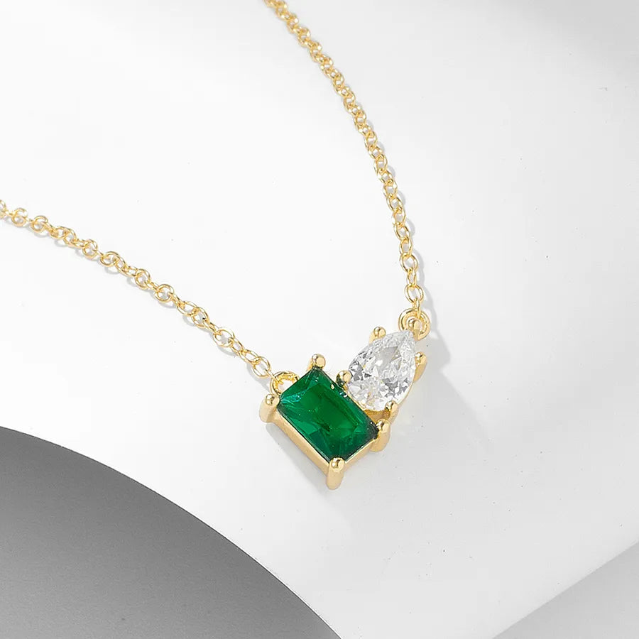 Collier à pendentif carré serti, argent massif 925