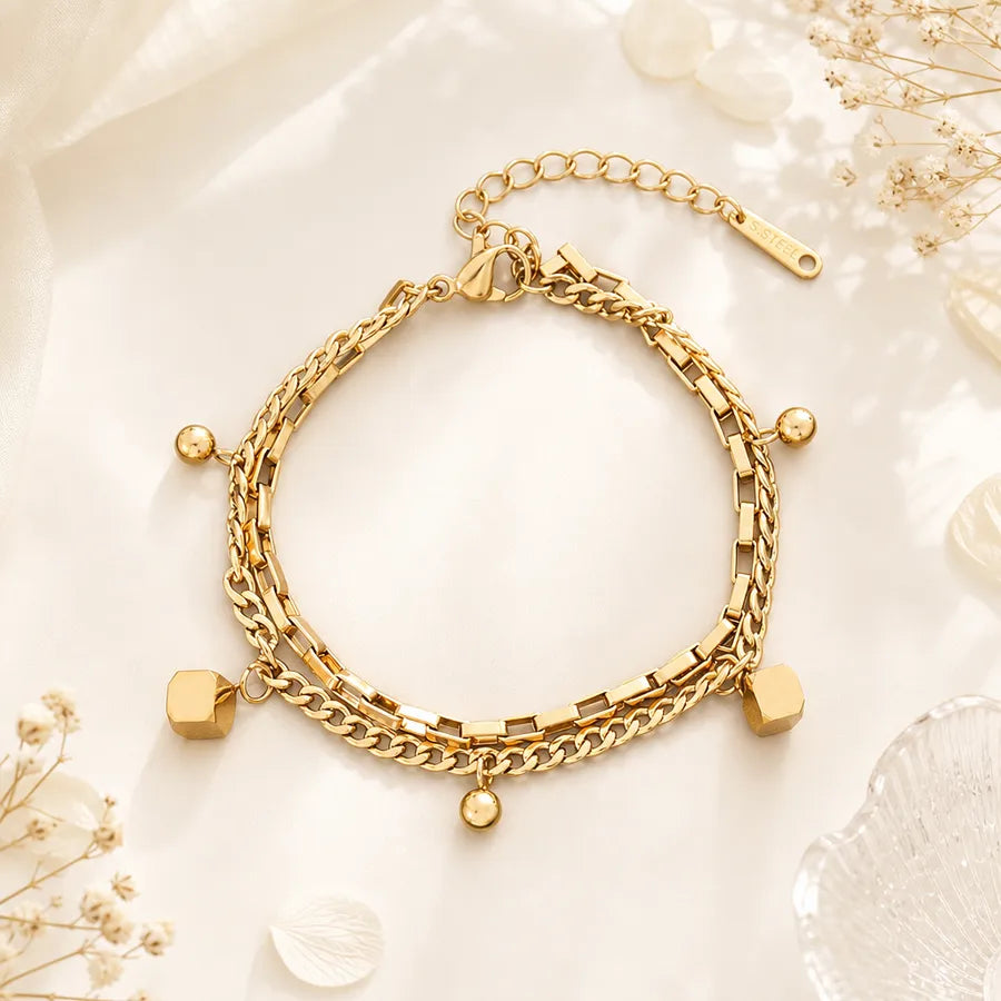 Bracelet maille cubaine revisitée, acier inoxydable doré