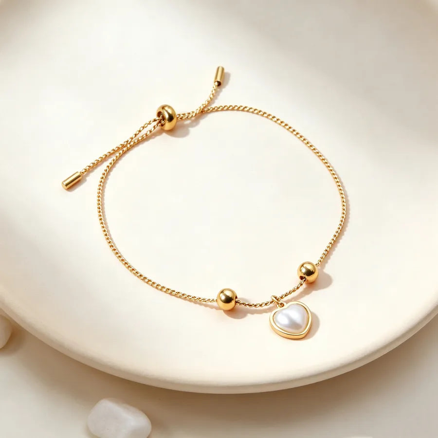 Bracelet cœur et perle sur chaîne réglable — vue 2