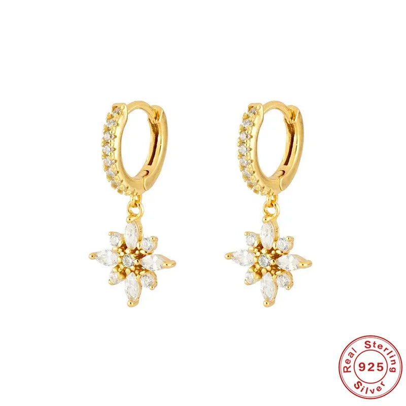 Boucles d'oreilles pendantes à fleur en argent massif 925