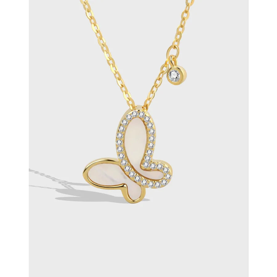 Collier papillon de nacre naturelle sur argent 925
