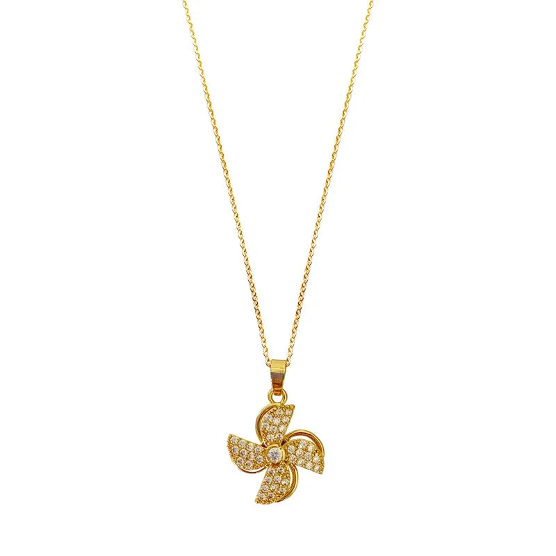 Collier pendentif moulin à vent, chaîne dorée — vue 2