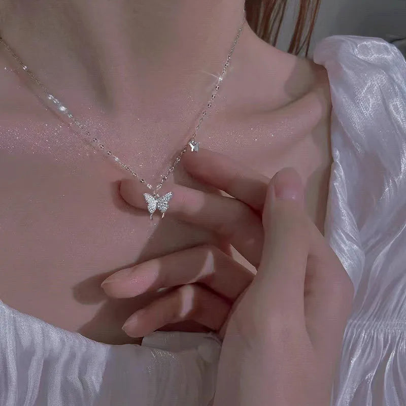 Collier papillon serti, argent massif 925 — vue 2