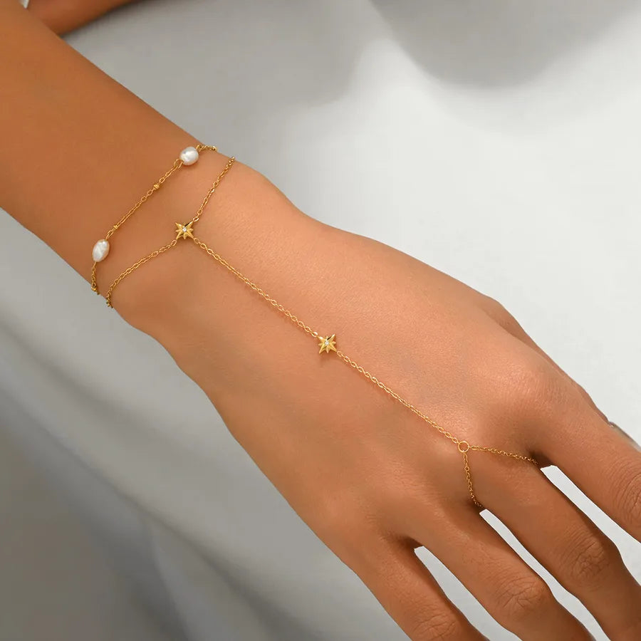 Bracelet géométrique fin en acier doré — vue 2