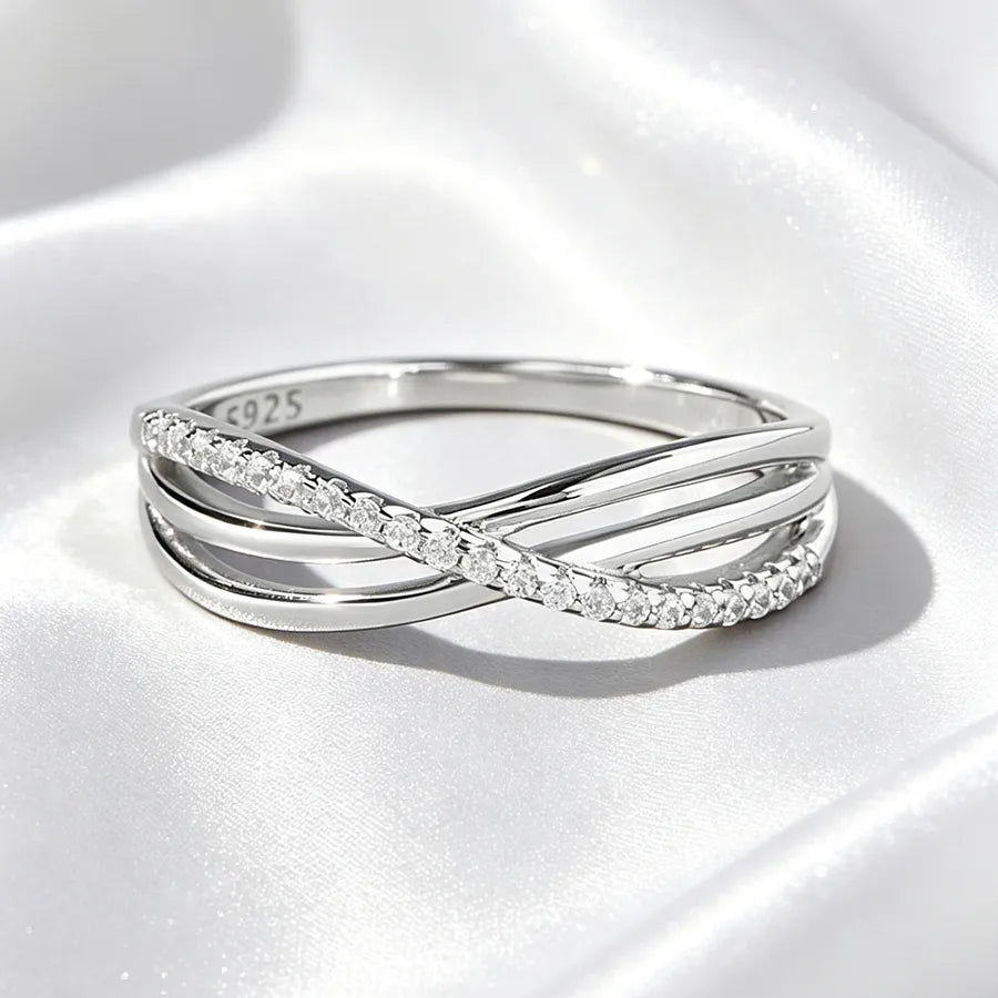 Bague croix sertie, finition or blanc — vue 2