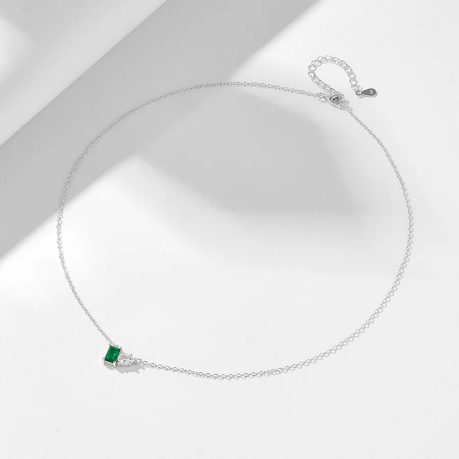 Collier à pendentif carré serti, argent 925 — vue 6