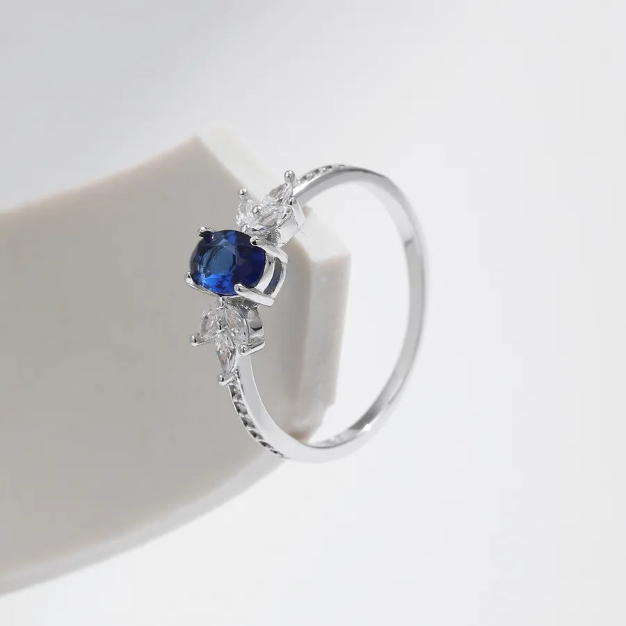 Bague à zircon taille ovale, rhodiée — vue 2