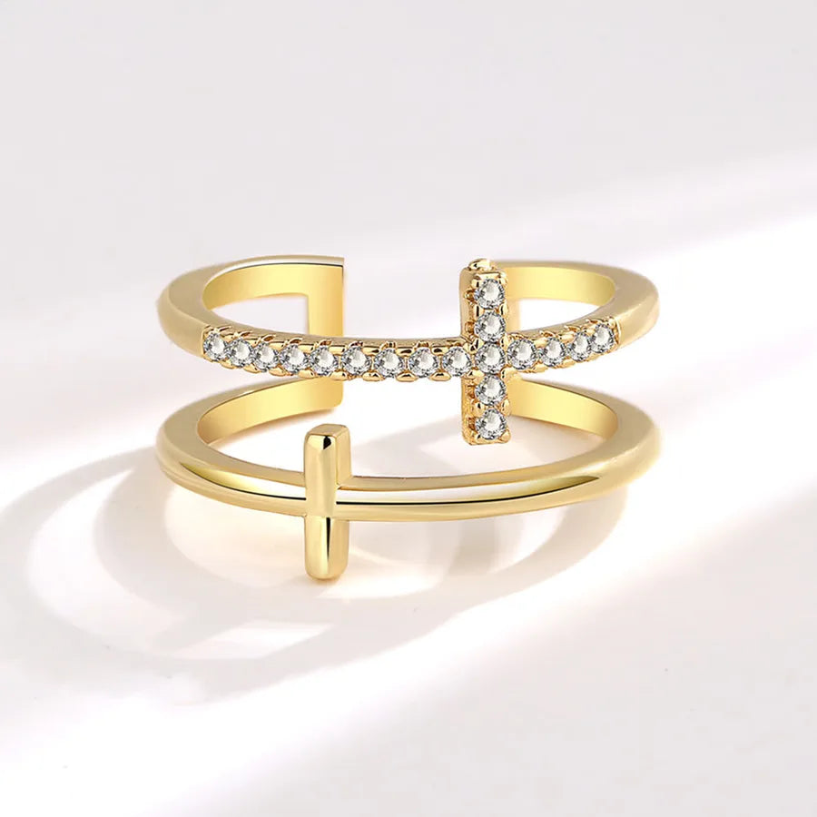 Bague ouverte à croix sertie de zircons — vue 7