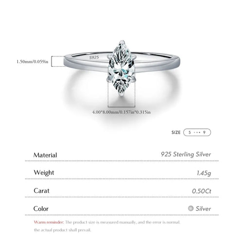 Bague moissanite taille marquise, argent 925 — vue 2