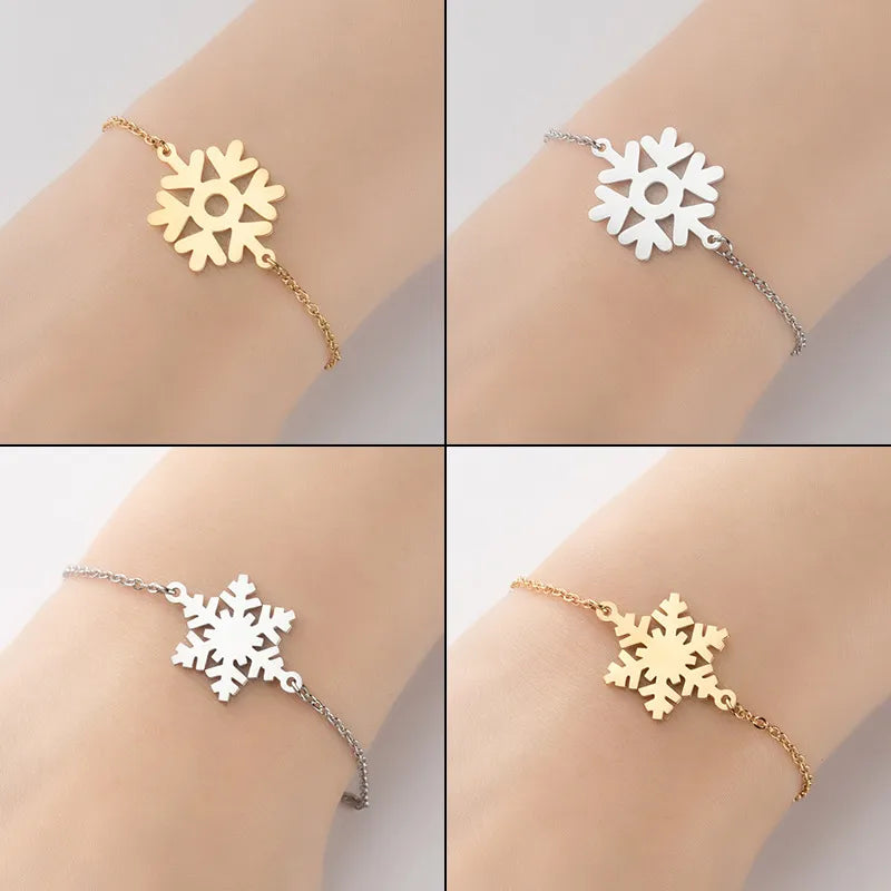 Bracelet motif flocon en acier inoxydable doré