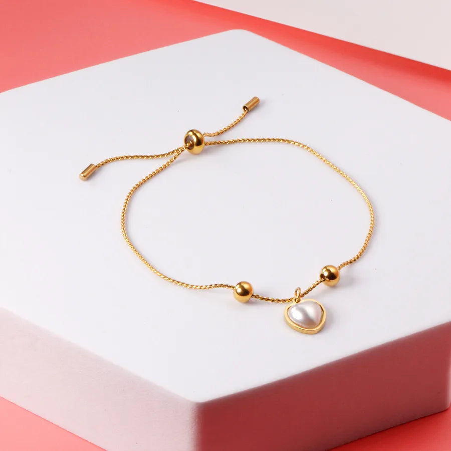 Bracelet cœur et perle sur chaîne réglable — vue 4