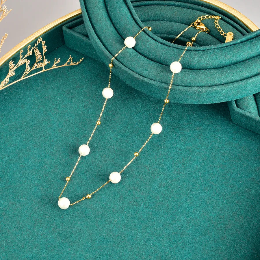 Collier chaîne à billes, acier inoxydable doré — vue 2