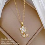 Collier fleur sertie de zircons, acier titane — vue 4