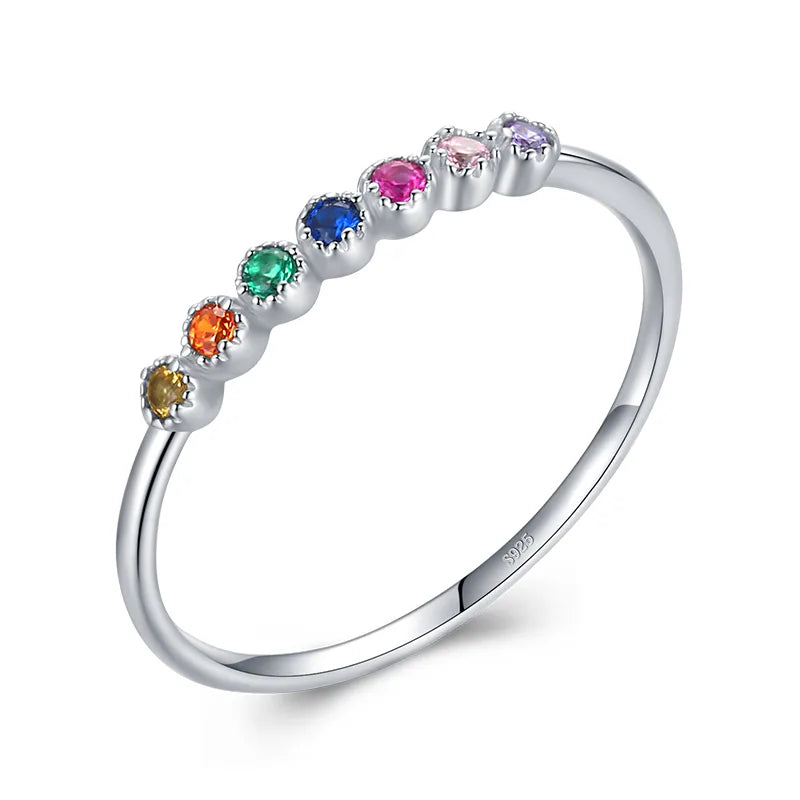 Bague argent 925 à ligne de pierres colorées — vue 6