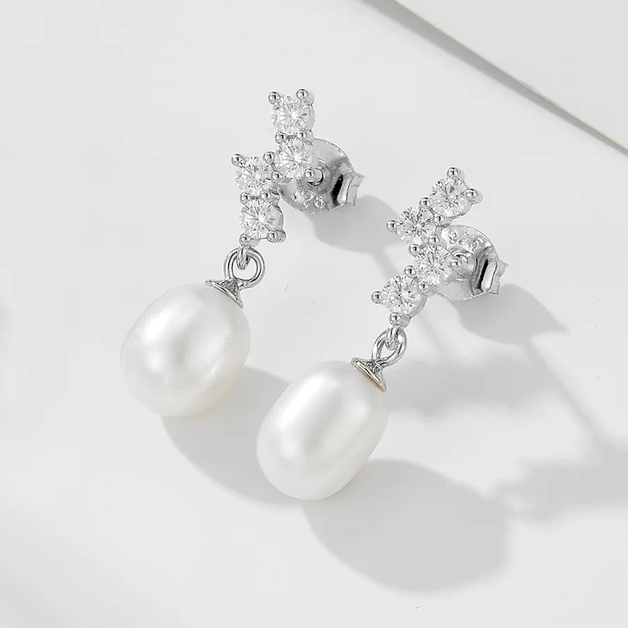 Boucles d'oreilles perle et zircon, argent 925 — vue 9