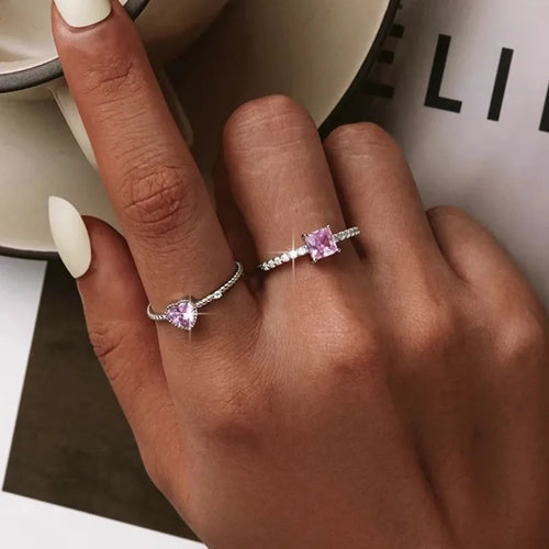 Bague à zircon rose taille carrée — vue 2