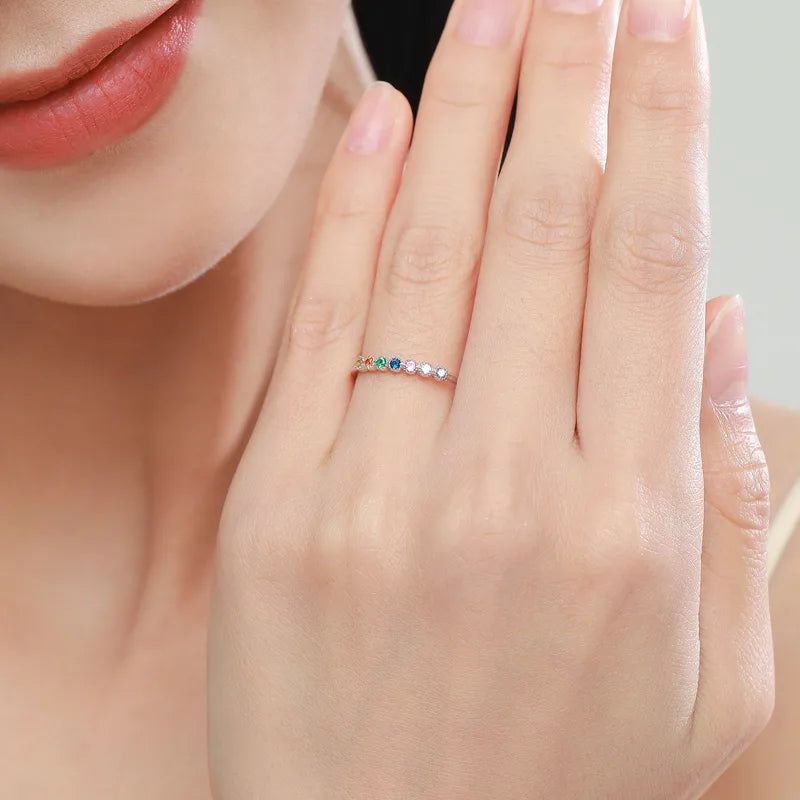 Bague argent 925 à ligne de pierres colorées — vue 2