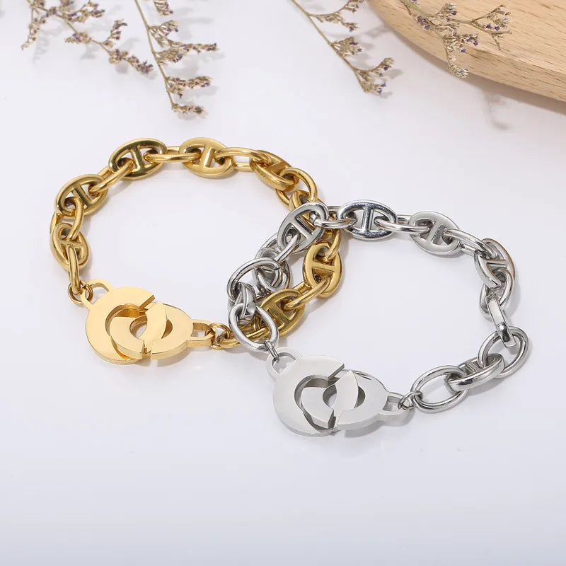 Bracelet à maillons géométriques articulés, acier inoxydable
