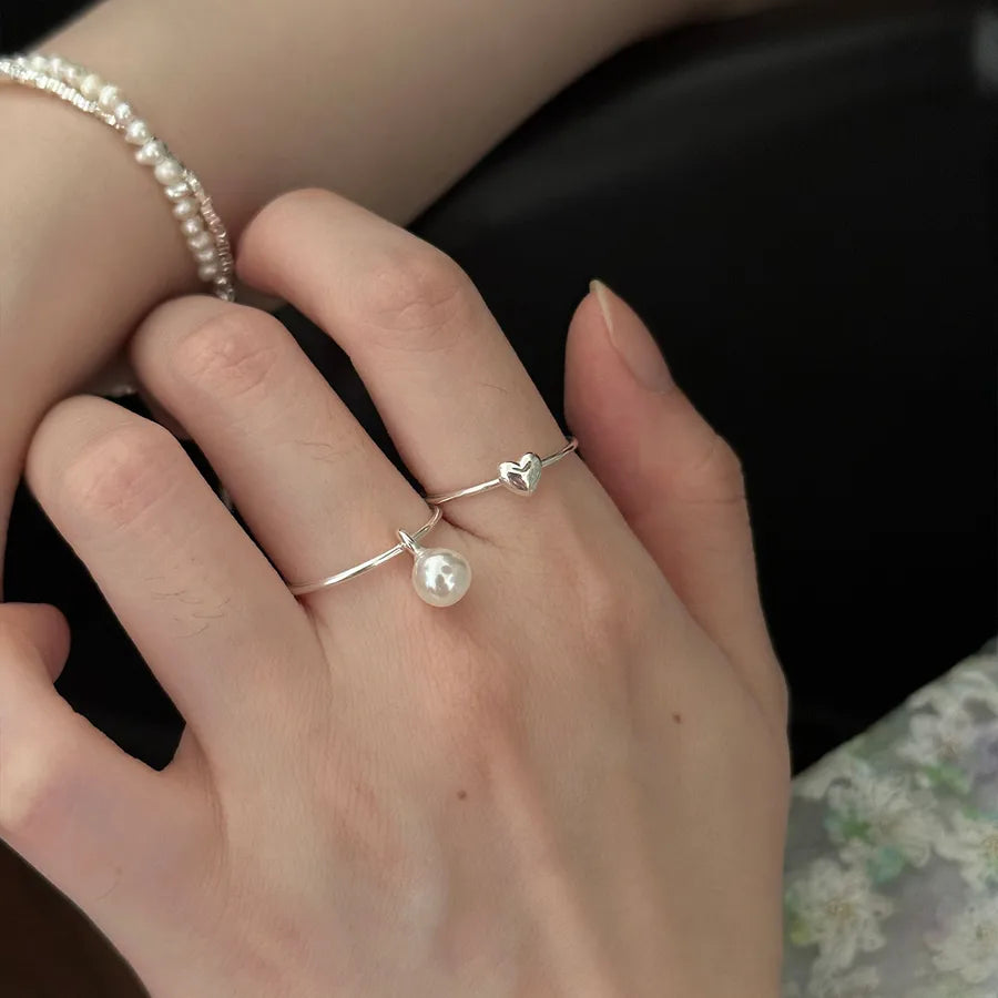Bague ouverte à motif cœur en argent massif 925