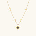 Collier fleur de nacre noire et blanche sur chaîne dorée