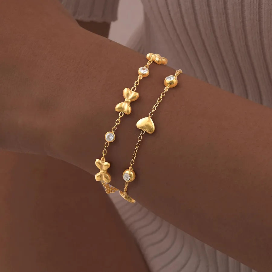 Bracelet cœur et nœud papillon, chaîne dorée — vue 6