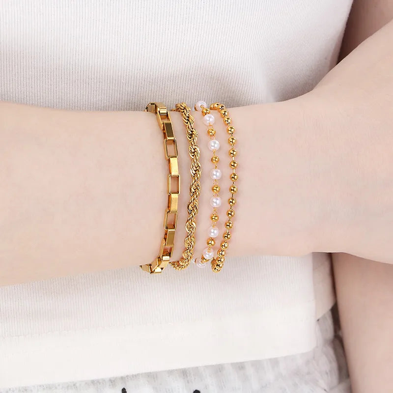 Bracelet perlé d'inspiration vintage, acier inoxydable
