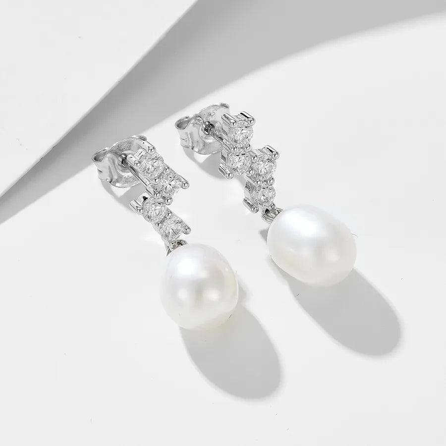 Boucles d'oreilles perle et zircon, argent 925 — vue 8