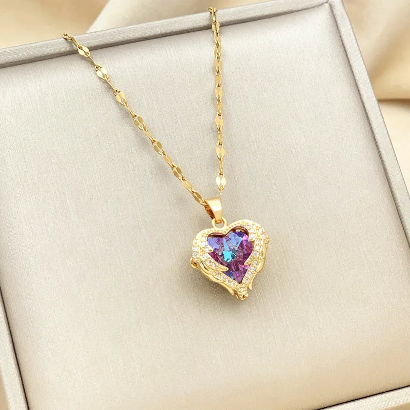 Collier cœur doré sur chaîne en acier inoxydable