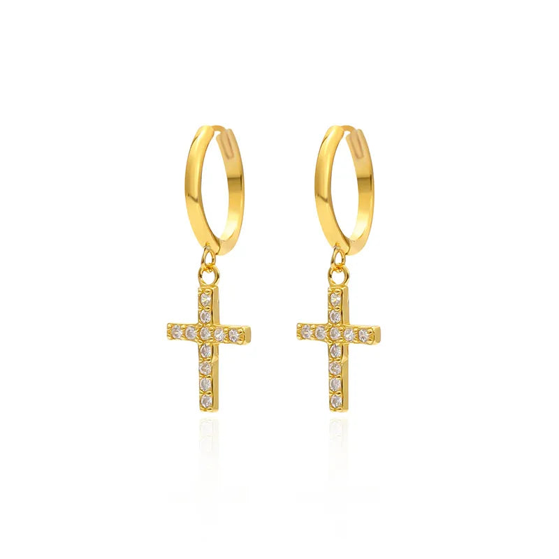 Boucles d'oreilles pendantes à croix, argent 925 — vue 2