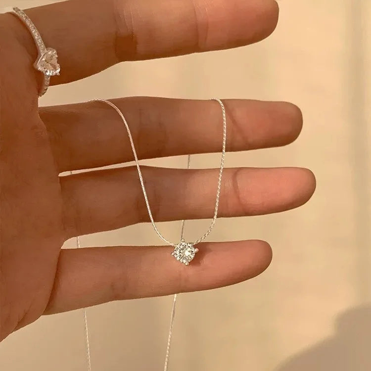 Collier solitaire taille carrée, argent 925 — vue 4