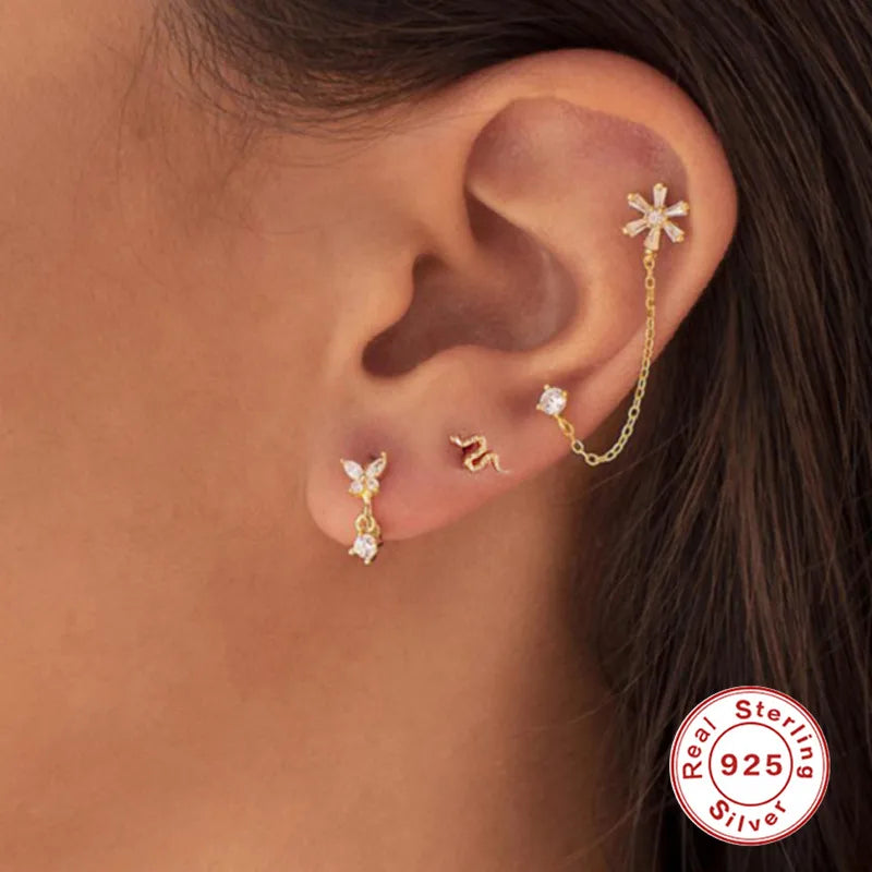 Puces d'oreilles petit serpent enroulé, argent massif 925