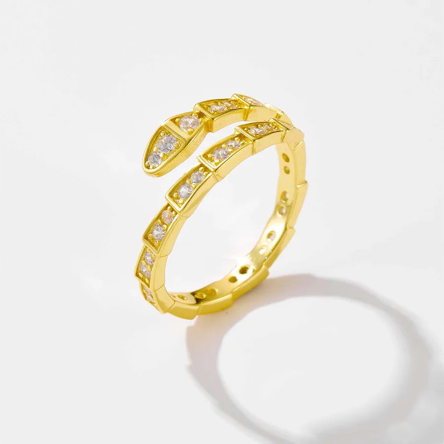 Bague ouverte sertie de zircons, dorée — vue 5