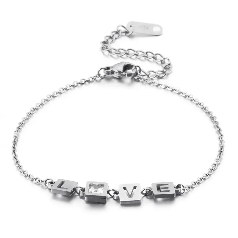 Bracelet à initiale suspendue sur chaîne fine, acier inoxydable
