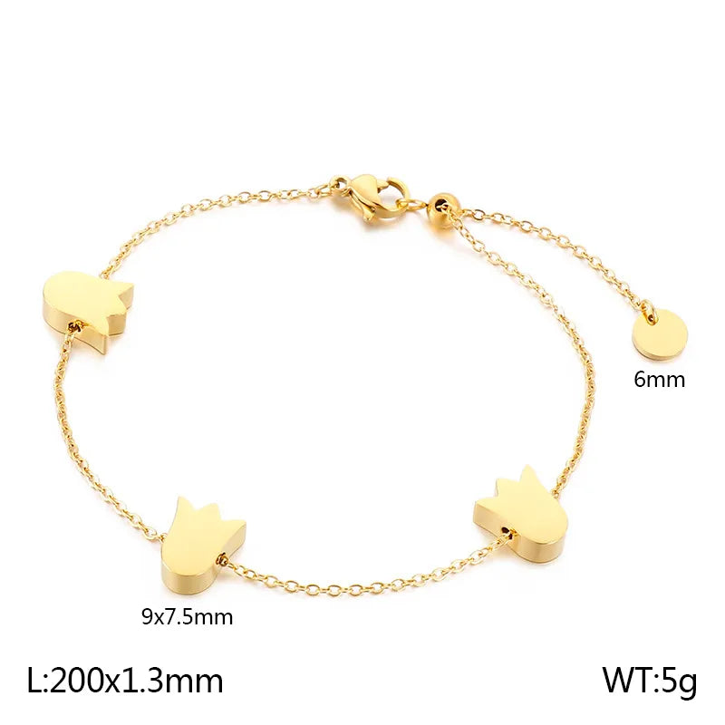 Bracelet fleur ouverte sur chaîne fine dorée — vue 6