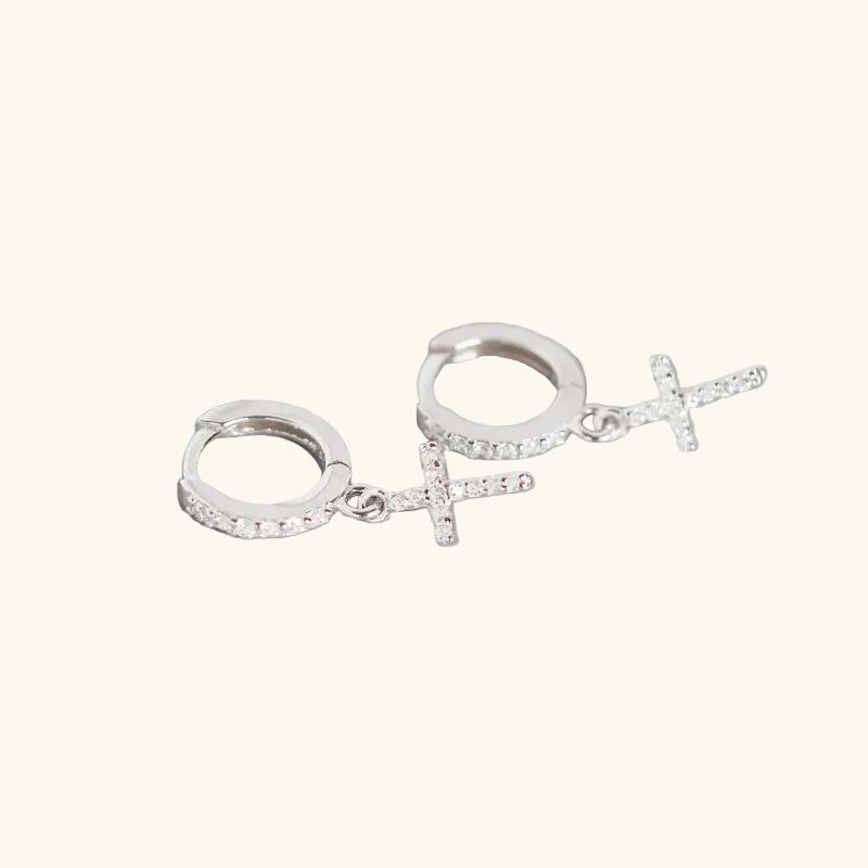 Boucles d'oreilles croix, argent massif 925 — vue 3