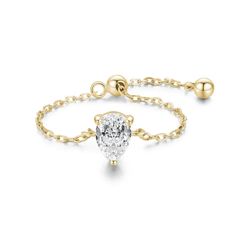 Bague à zircon taille goutte sur monture fine — vue 7