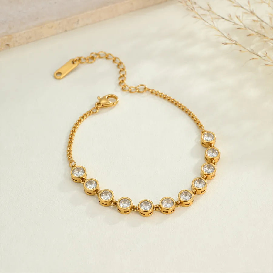 Bracelet perlé rond en acier inoxydable doré — vue 4