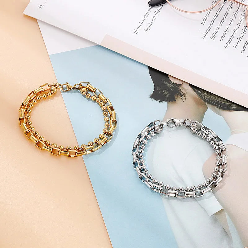 Bracelet géométrique bicolore en acier inoxydable