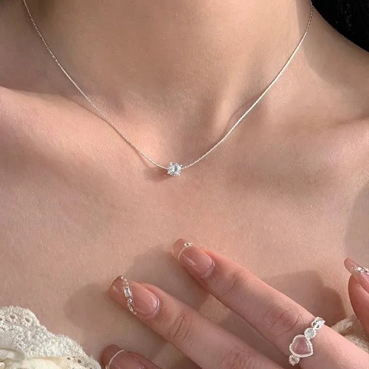 Collier solitaire taille carrée, argent 925 — vue 2