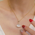 Collier éventail en pierre œil-de-chat, chaîne dorée — vue 3