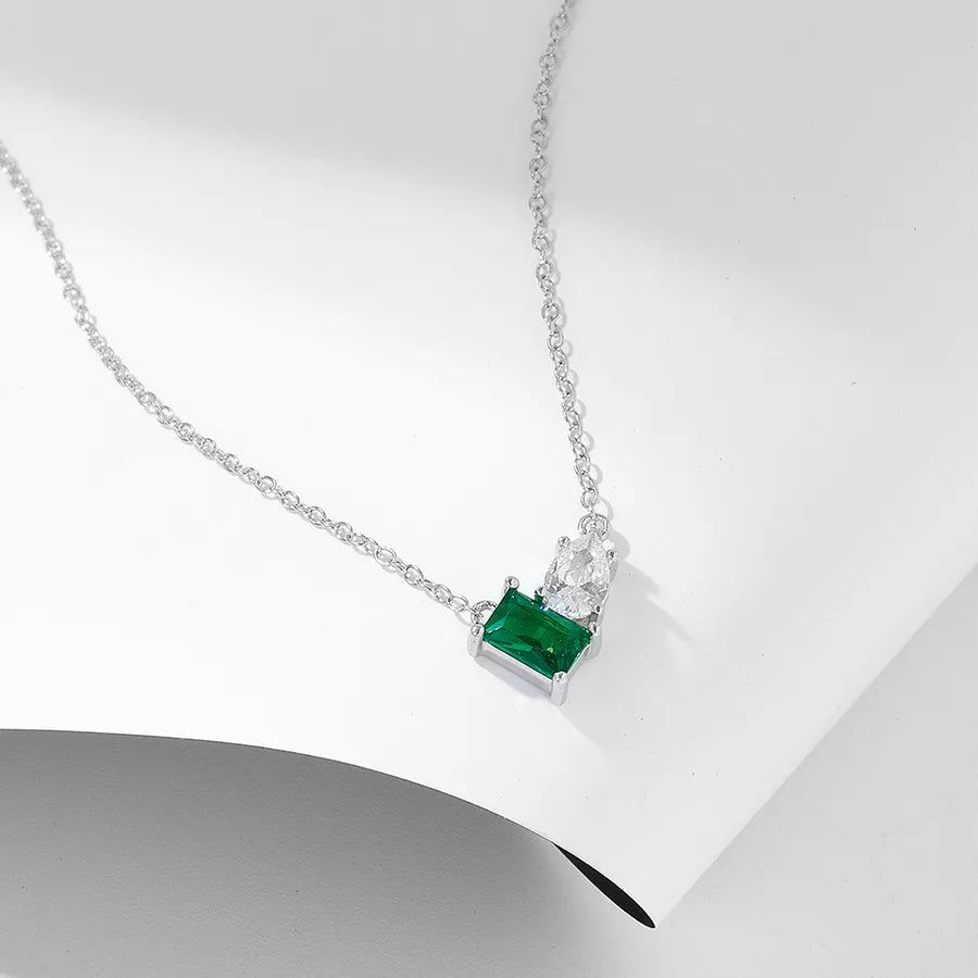 Collier à pendentif carré serti, argent 925 — vue 11