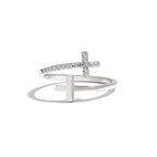 Bague ouverte à croix pavée de zircons — vue 2